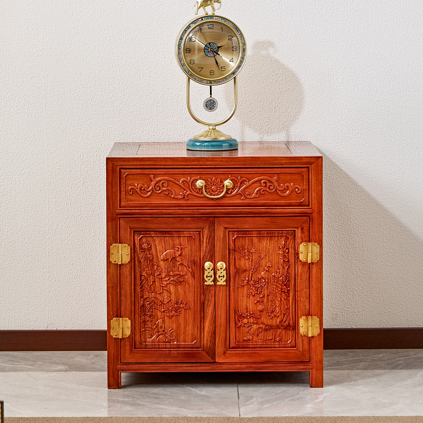 花梨木床头柜中式明清古典实木雕花储物收纳柜矮柜卧室电视柜边柜