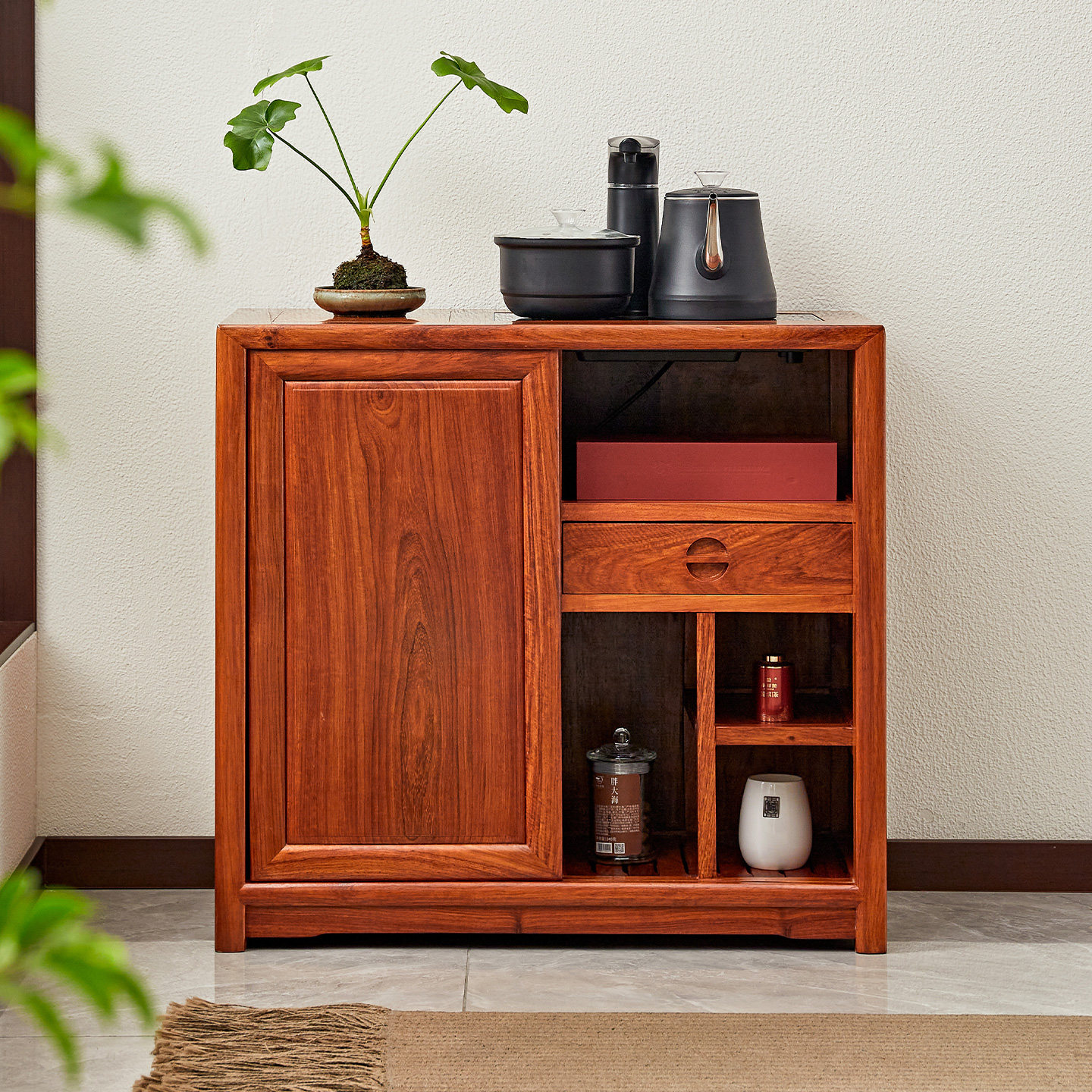 花梨木茶水柜新中式全实木茶桌边柜茶室餐边柜角柜客厅烧水柜茶几