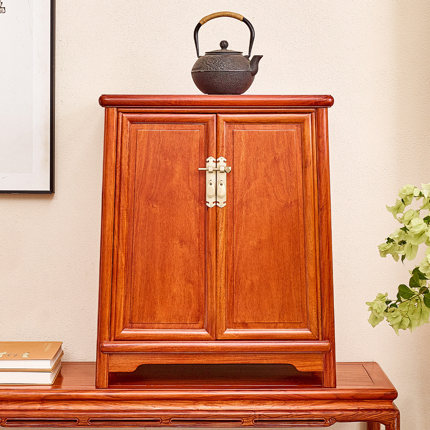 缅甸花梨木餐边柜中式全实木简约角柜储物柜大果紫檀红木小圆角柜