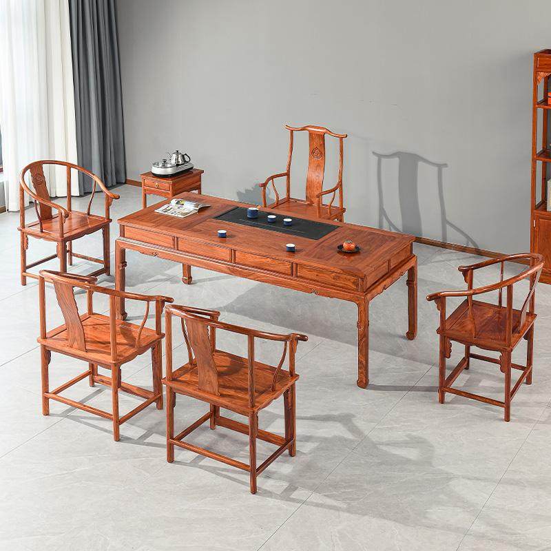 花梨木茶桌新中式泡茶桌客厅家用全实木茶桌椅组合刺猬紫檀茶艺桌