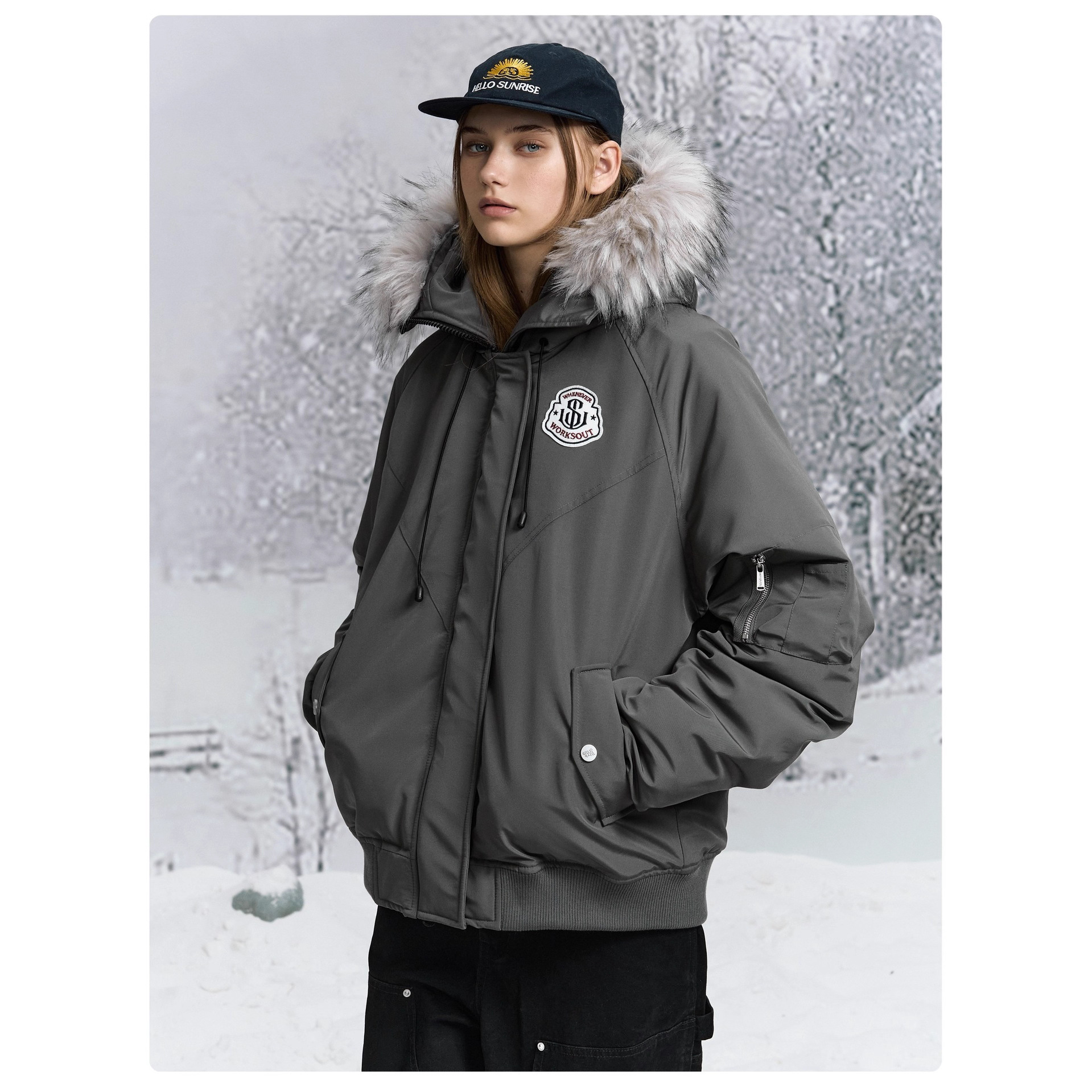 黄子弘凡同款NICEBAD原WORKSOUT连帽毛领派克羽绒棉服复古保暖