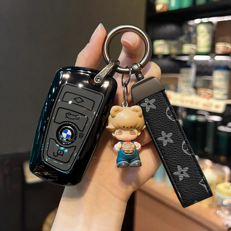 适用于宝马车钥匙套时尚亮面黑灰