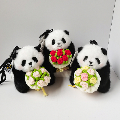 熊猫捧花玩偶抱花公仔挂件挂饰