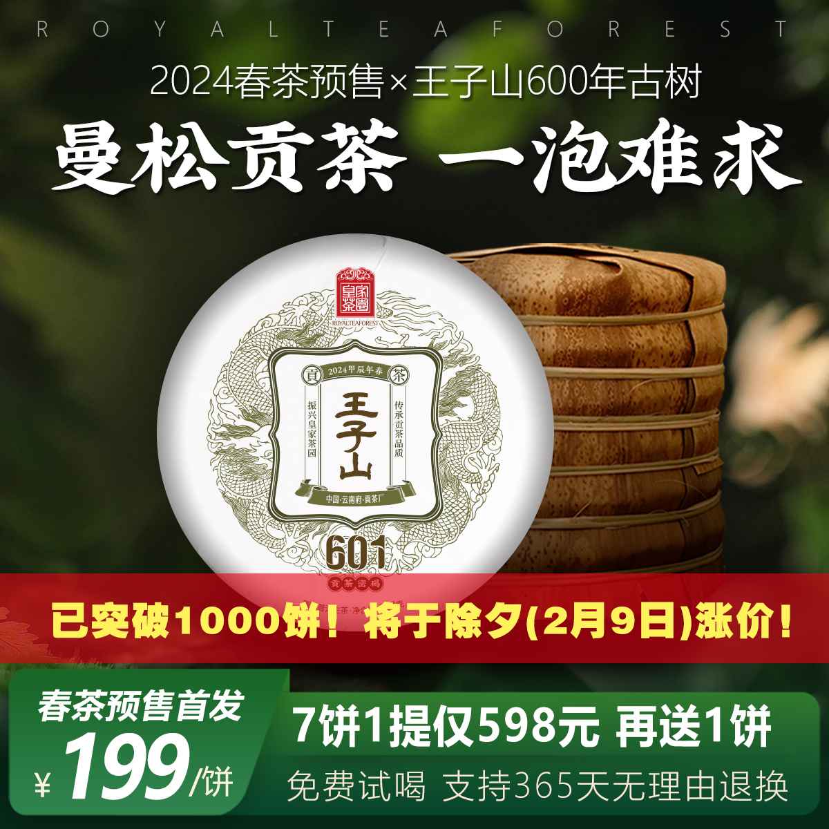 2024春茶预售 云南普洱茶生茶饼曼松王子山600年古树 皇家茶园