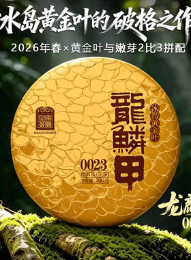 龙鳞甲 普洱茶生茶饼2026春冰岛黄金叶嫩芽23比200克  皇家茶园