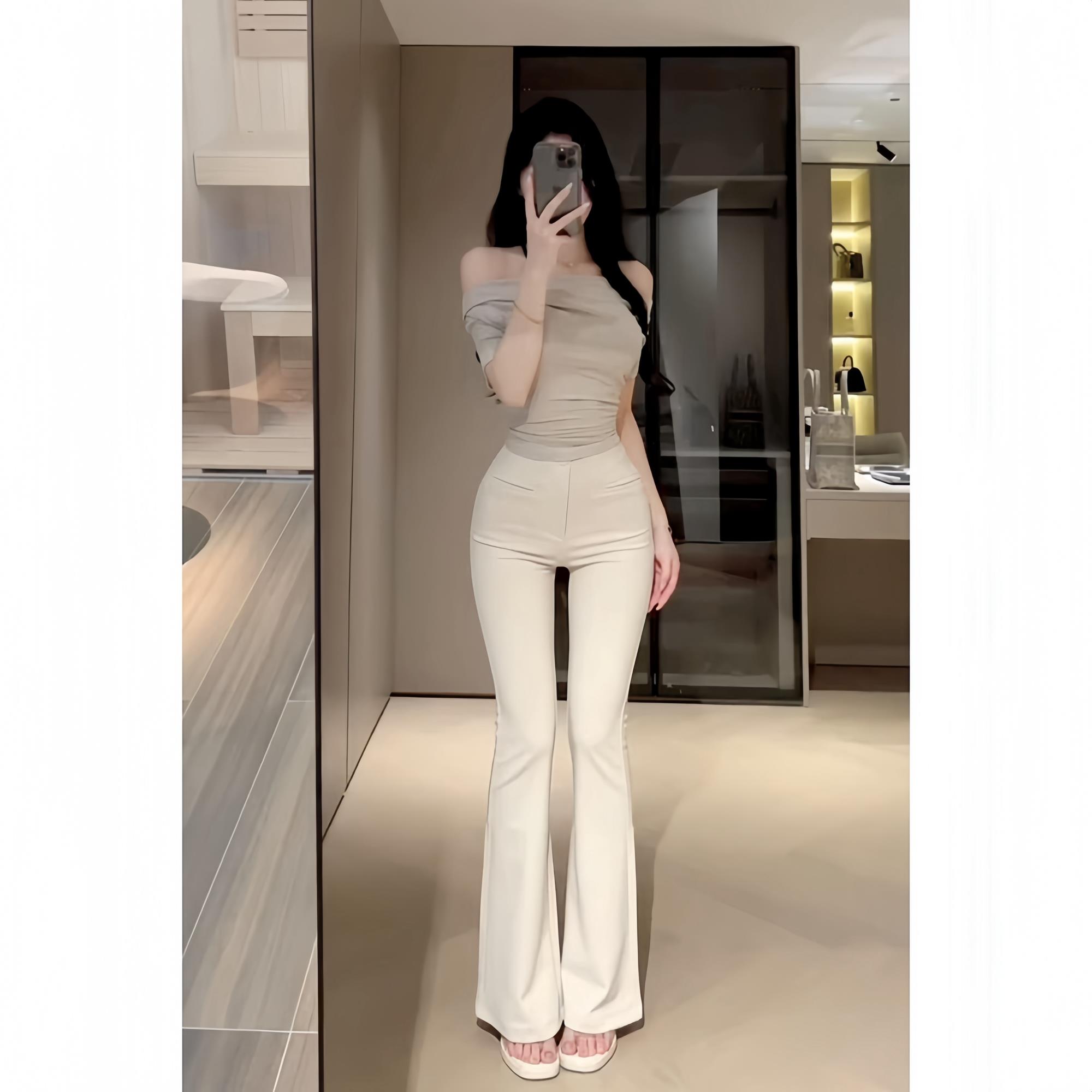 白色韩版西装裤子女2025秋冬新款高腰显瘦加绒微喇修身弹力休闲裤