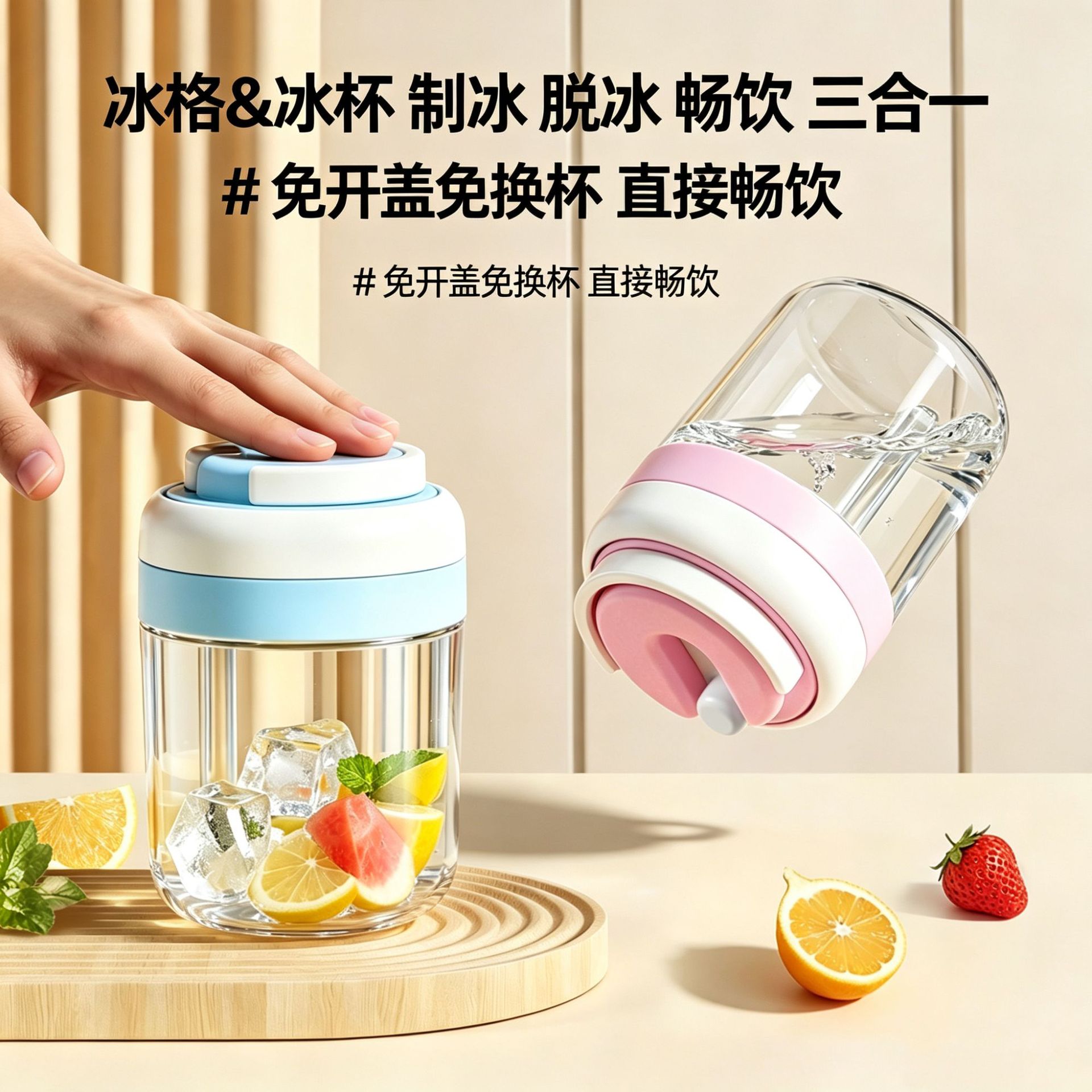 2026新款玻璃冰格杯网红提手水杯带吸管牛奶早餐杯便携高颜值水杯图片