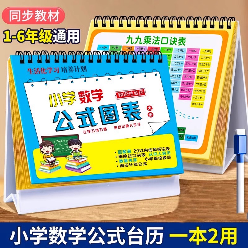小学1一6年级数学公式台历图表大全一二三四五六通用单位换算公式九九乘法速记口诀汇总极简速算法思维训练卡