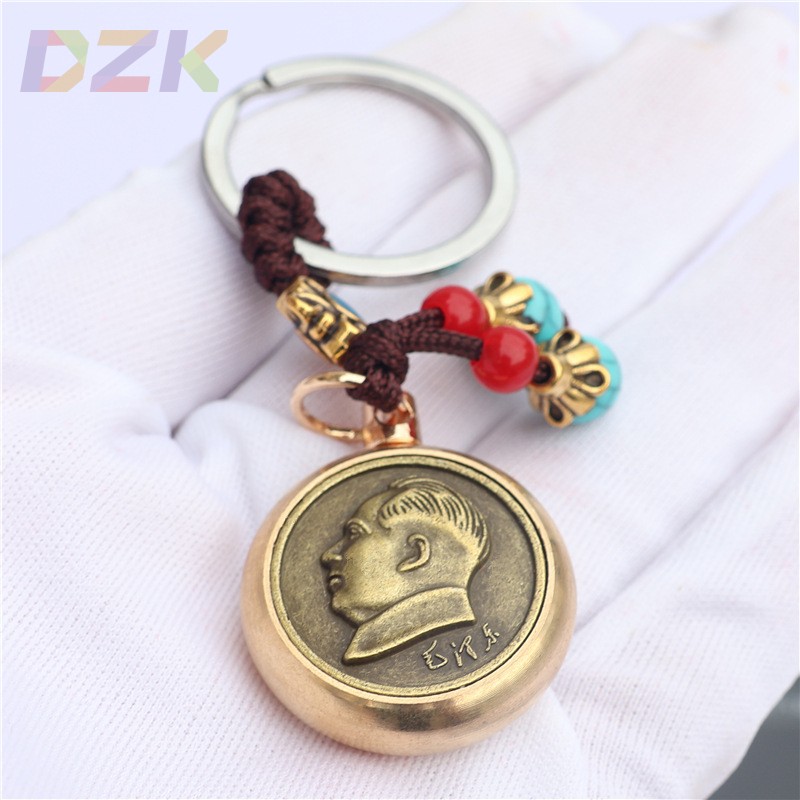 毛主席像黄铜吊坠挂件毛爷爷圆形坠汽车钥匙扣背面可以旋转z5