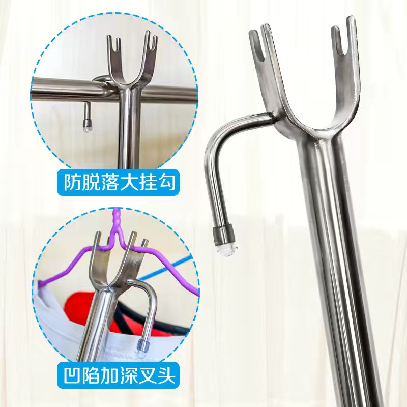 100cm340克海利304不绣钢撑衣杆1.0实厚07室内外阳台衣架叉头一体