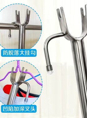 100cm340克海利304不绣钢撑衣杆1.0实厚07室内外阳台衣架叉头一体