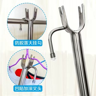 100cm340克海利304不绣钢撑衣杆1.0实厚07室内外阳台衣架叉头一体