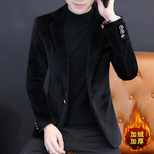 秋冬季 香港專柜男士 水貂絨西服韓版 個(gè)性 加絨保暖外套單西潮流加厚