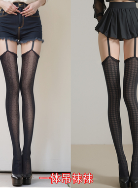 自制性感吊带一体袜黑丝长筒连裤袜女夏蕾丝纹点薄纯欲火辣透显瘦