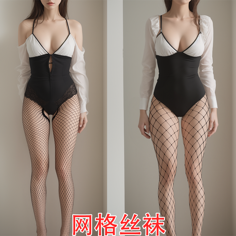 薄渔网袜镂空美腿开裆性感连裤袜