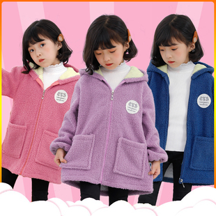 韩版 拉链反穿防污外套围裙加厚 秋冬女童宝宝泰迪绒羽绒服罩衣长袖