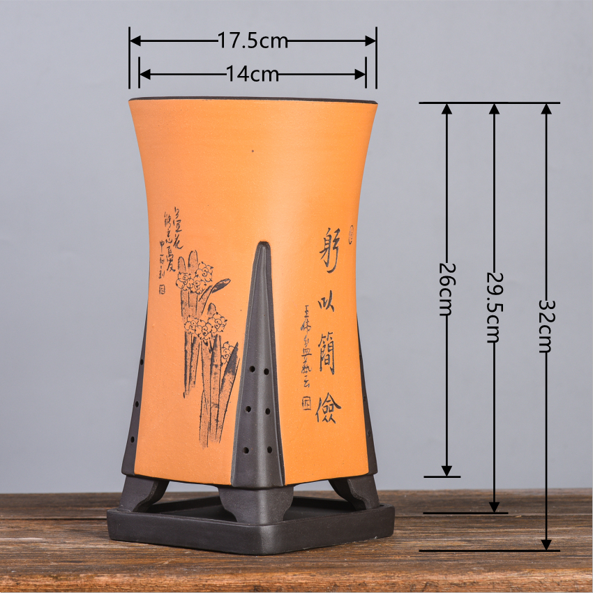 精品 宜兴兰花专用花盆 现代风格 天圆地方 桌面客厅透气景观盆