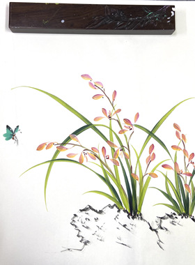 醉墨国画手绘兰花50×50尺寸新中式蝴蝶花卉装饰画艺术玄关挂壁画