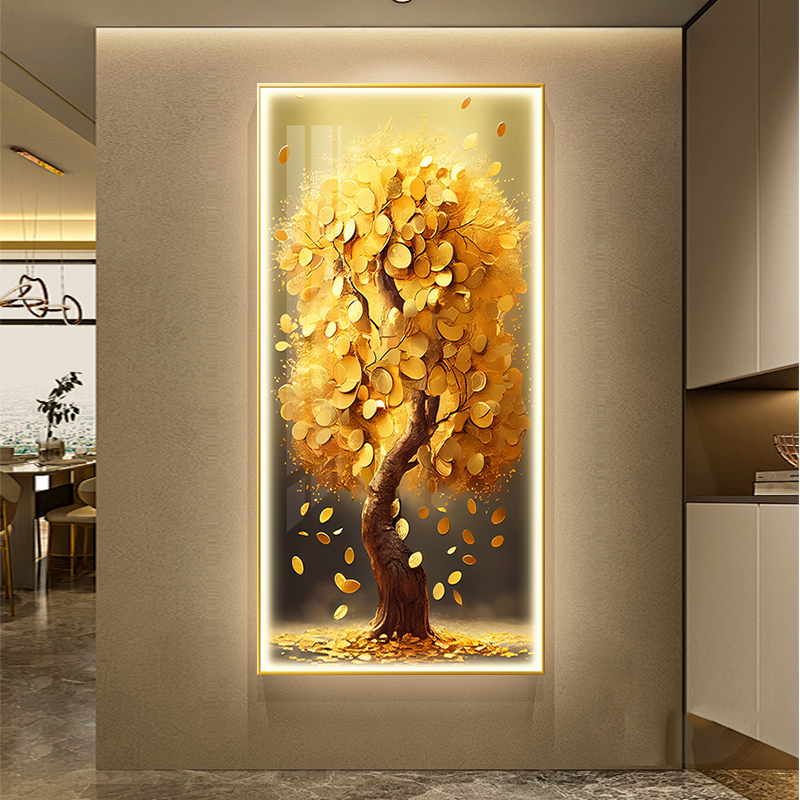 发财树大气玄关装饰画led灯光画高级感入户走廊高档挂画大气壁画图片