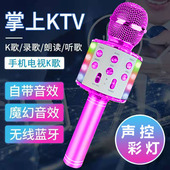 儿童话筒宝宝卡拉ok唱歌玩具音响彩灯无线蓝牙家用掌上ktv麦克风