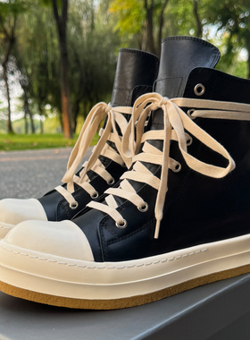 RO FABLED 高帮鞋真皮男鞋黑色潮鞋板鞋组合底增高鞋系带休闲鞋女