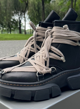 2024  RO FABLED 马丁靴真皮男靴欧美潮靴厚底绑带个性女靴子黑色