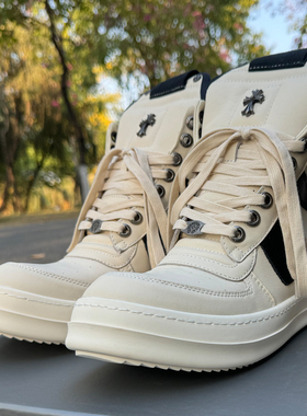 RO FABLED 倒三角大钩子高帮鞋潮男鞋真皮板鞋厚底休闲短靴女情侣