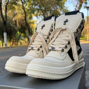 RO FABLED 倒三角大钩子高帮鞋潮男鞋真皮板鞋厚底休闲短靴女情侣