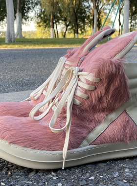 2023ss欧美潮鞋 RO FABLED马毛倒三角高帮鞋男鞋粉色真皮厚底潮鞋