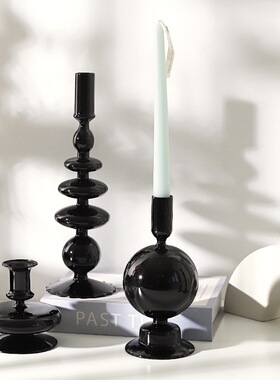 宝蓝色烛台摆件玻璃ins风