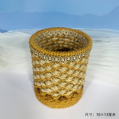 新款纯手工麻绳编织笔筒收纳筐