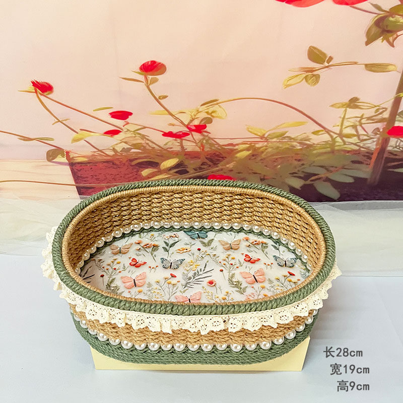 麻绳手工diy编织收纳筐成品椭圆花边桌面客厅田园零食储物收纳盒
