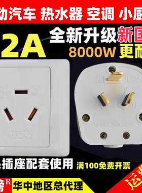 龙榜新国标32A插头插座86型大功率8000W新能源汽车热水器【上横】