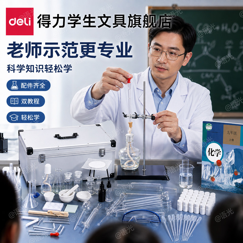 得力初高中化学实验器材全套装教材同步八九年级初三高中化学实验试剂药剂箱玻璃教学仪器化学实验器材箱全套图片