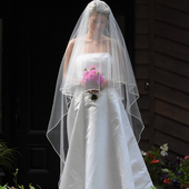 新款 新娘头纱女缎面包边长拖尾森系简约结婚韩式 超仙主婚纱头饰