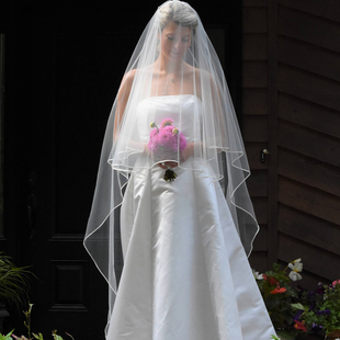 新款 超仙主婚纱头饰 新娘头纱女缎面包边长拖尾森系简约结婚韩式