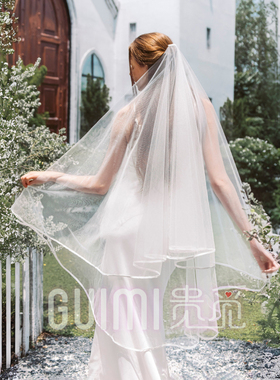 新娘缎面包边主婚纱头纱