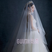 复古高清头纱新娘入场婚纱拍照韩国水晶软纱盖头军婚出场薄纱