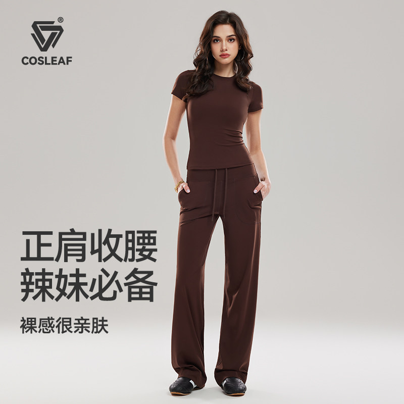 科里芙美式辣妹套装短袖T恤女款修身显瘦运动时尚百搭健身服上衣