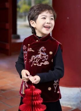 袄片半成品“马上有钱”男女童新中式国风织锦马甲WI67S143