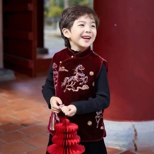 袄片半成品“马上有钱”男女童新中式国风织锦马甲WI67S143