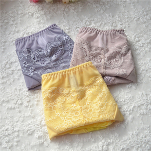 外贸尾货中腰包臀款棉质女士三角内裤黄色复古紫灰色三色入