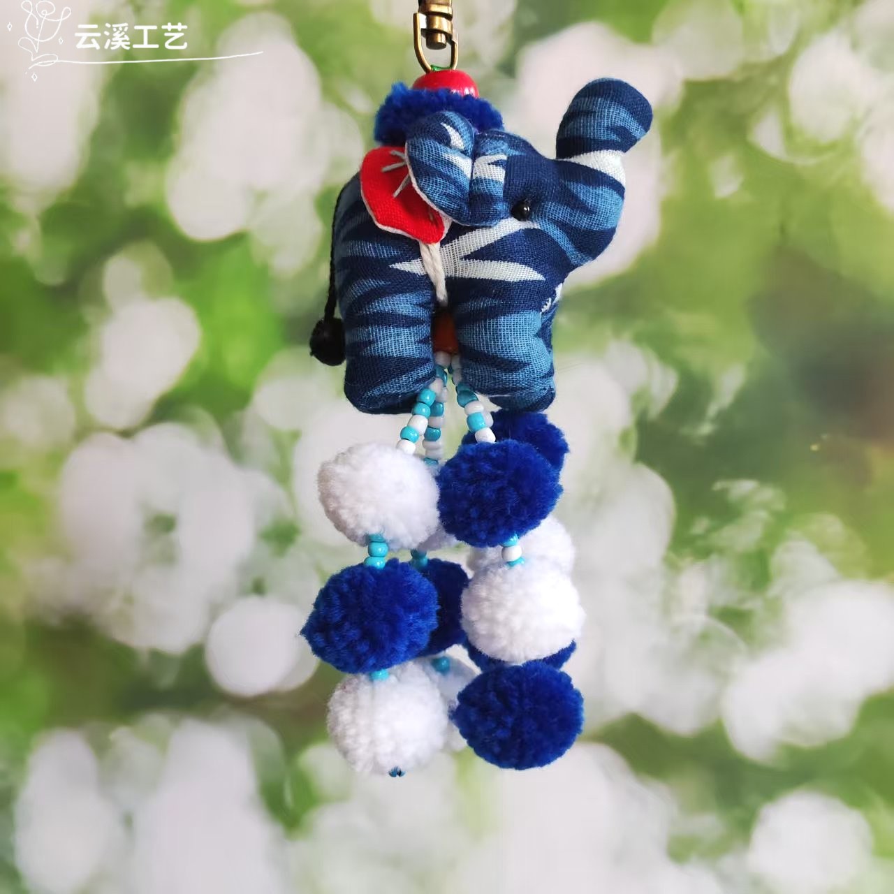 泰国手工布艺挂件扎染小象毛球旅游纪念品可爱大象包挂车挂钥匙扣