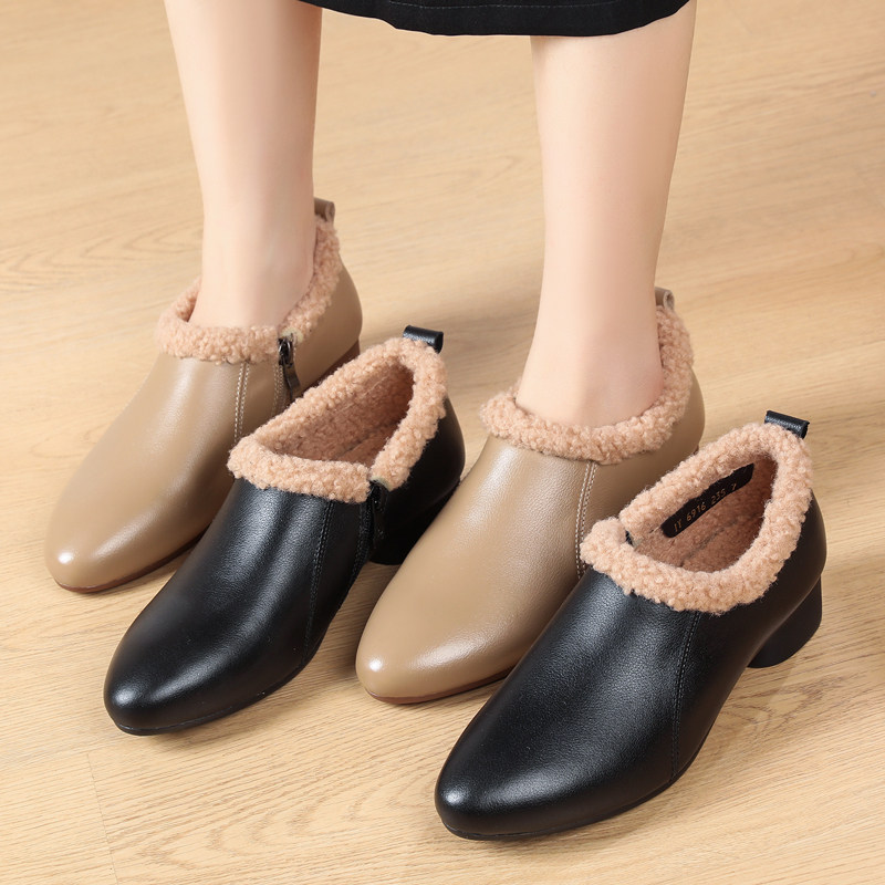 百搭粗跟橡胶底休闲女鞋舒适加绒保暖毛毛鞋冬季法式小皮鞋大码鞋,女鞋,棉鞋,淘宝优惠券,粉丝福利购,淘宝优惠卷