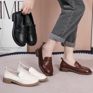 英伦风百搭一脚蹬单鞋女春夏通勤女鞋43舒适软底大码鞋橡胶底防滑