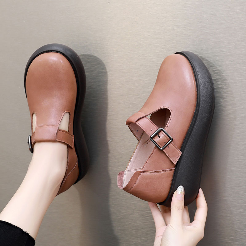 松糕厚底真皮深口圆头