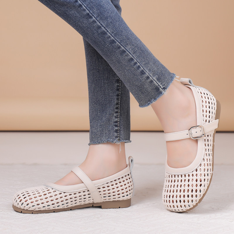 镂空渔网编织一字带舒适平底单鞋41夏季洞洞凉鞋女舒适玛丽珍女鞋,女鞋,浅口单鞋,淘宝优惠券,粉丝福利购,淘宝优惠卷