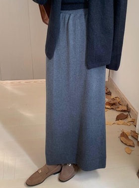 针织高腰半身裙女显瘦百搭开叉保暖打底A字直筒中长款包臀裙秋冬