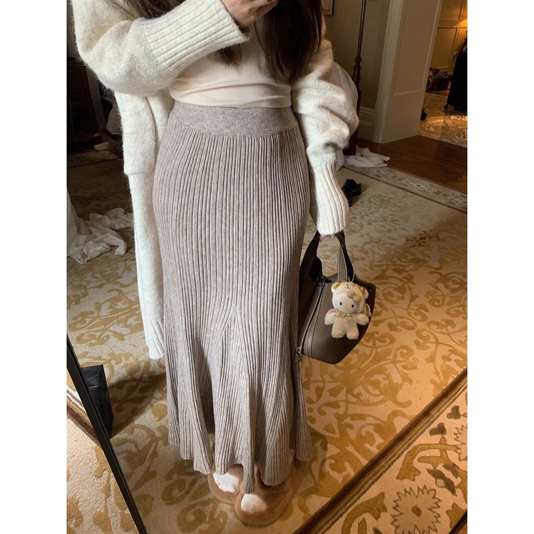 针织裙半身裙女秋冬长款包臀修身半身裙