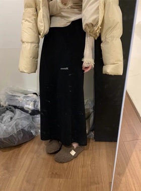 针织半身裙秋冬女包臀开叉一步裙高腰宽松加厚超长直筒裙长裙